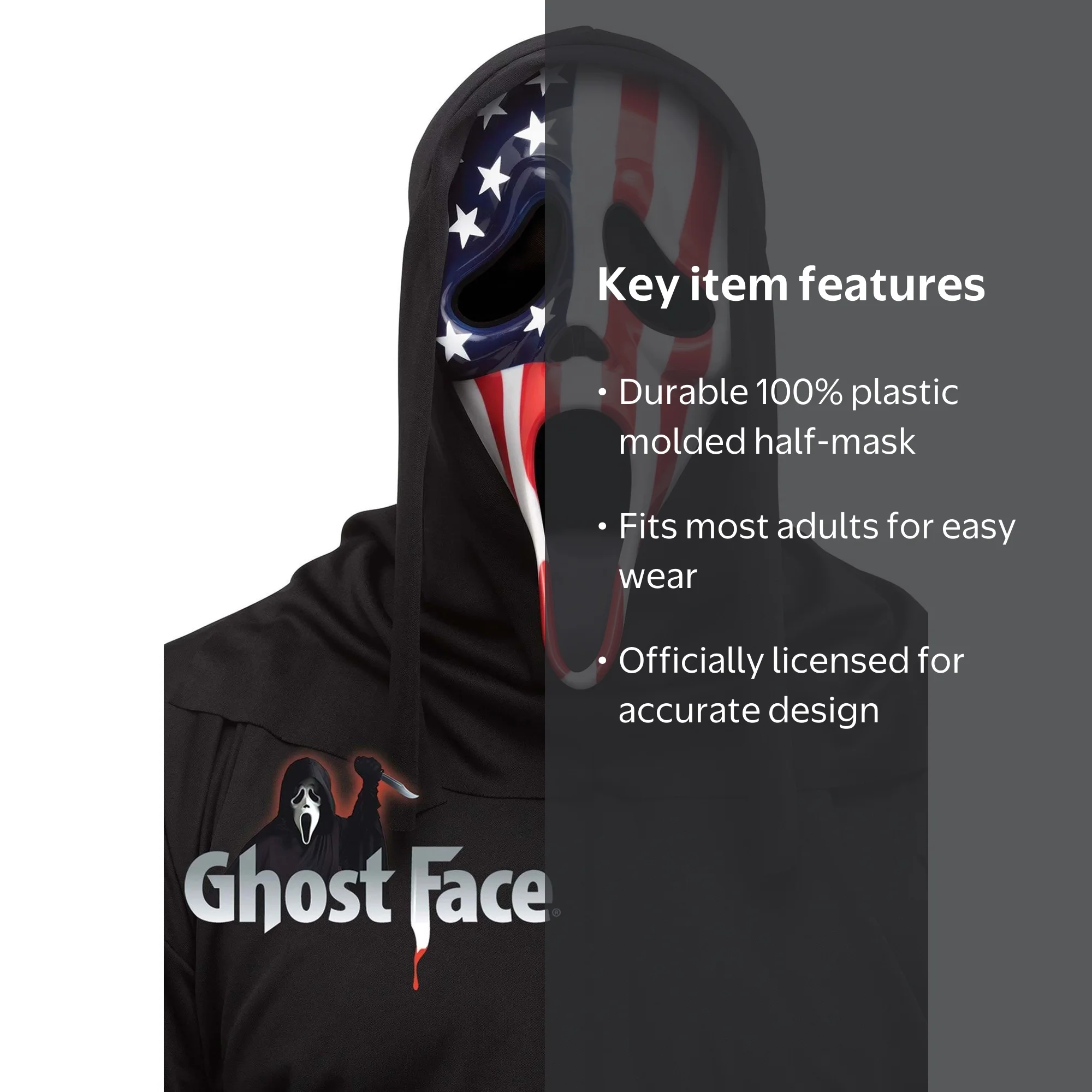 Fun World Patriotic Ghost Face Mask Costume Accessory, licensed