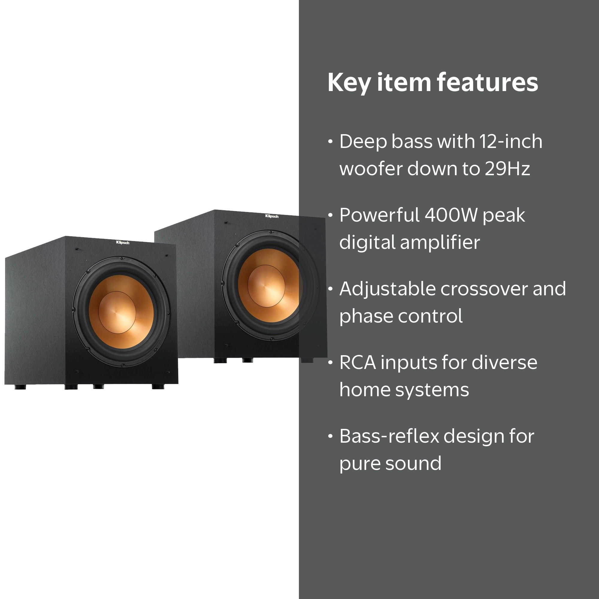 Klipsch, Reference Subwoofer, 12-inch 400W, Brushed Black Polymer