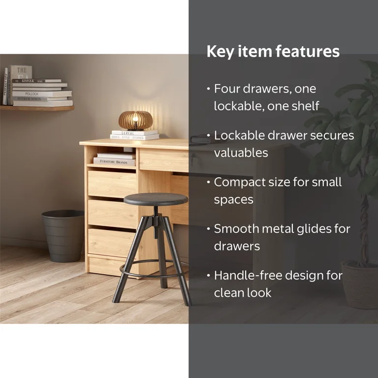 Tvilum, Home Office Writing Desk, Jackson Hickory, with 4 drawers