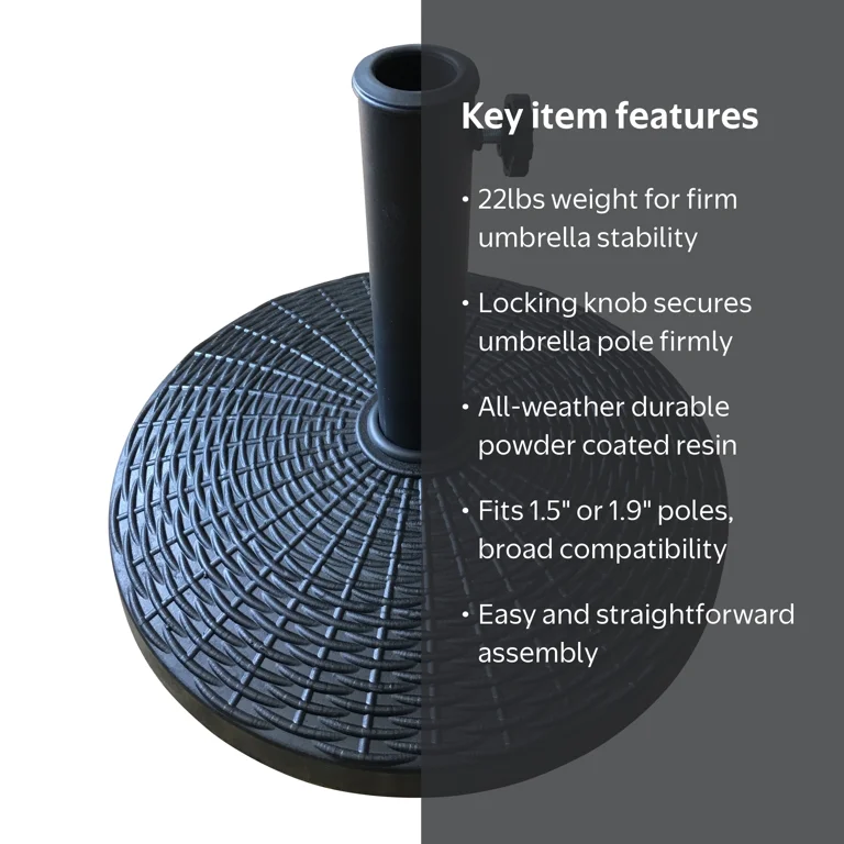 black resin patio umbrella base Outsunny Round Base, 26 lbs Umbrella Stand Base, Heavy Duty Patio Umbrella Holder for 1.3"/1.5"/1.9" Umbrella Poles for Outdoor, Lawn, Poolside, : Patio, Lawn & Garden Adds dimension to your outdoor space Outsunny Patio Umbrella Base for