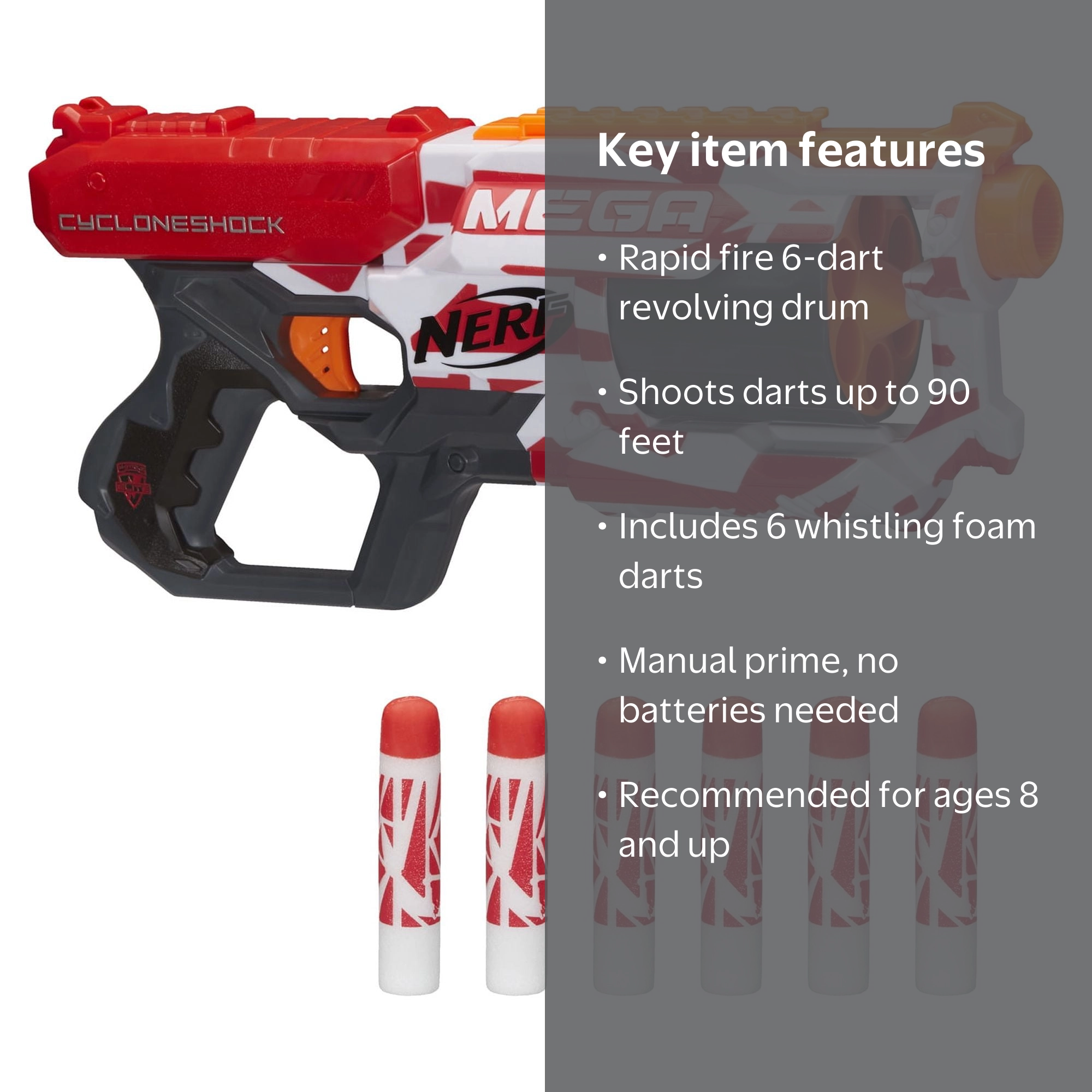 Nerf Mega CycloneShock Toy Blaster with 6 Whistling Darts