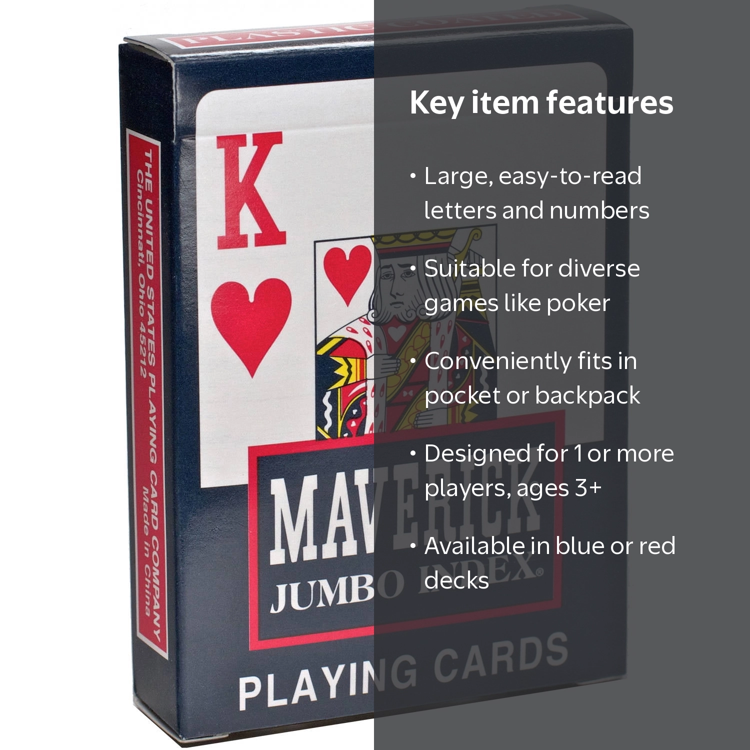 US Playing Card, Maverick Jumbo Index Playing Cards, 1 Deck