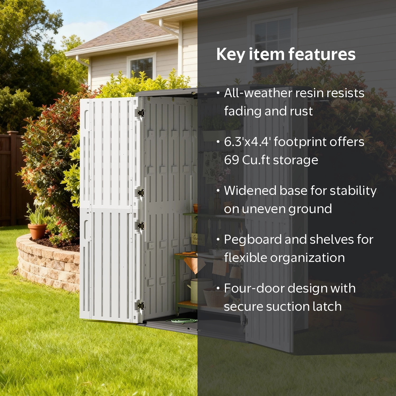 BaPiPro 6.3'x4.4' Outdoor Storage Shed Resin with Floor，69 Cu.ft
