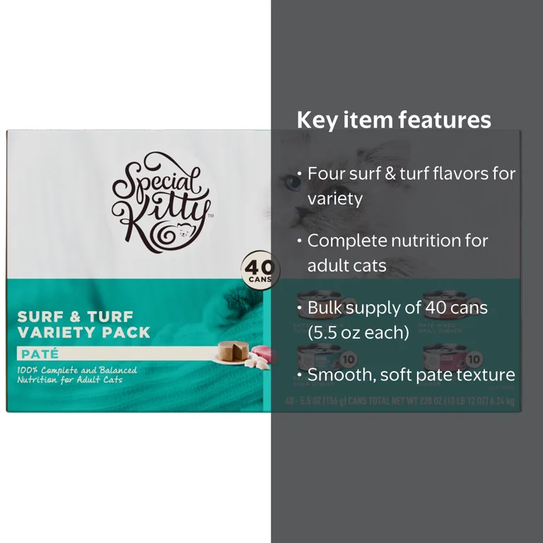 Special Kitty Surf & Turf Pate Wet Cat Food Variety Pack, 40 cans