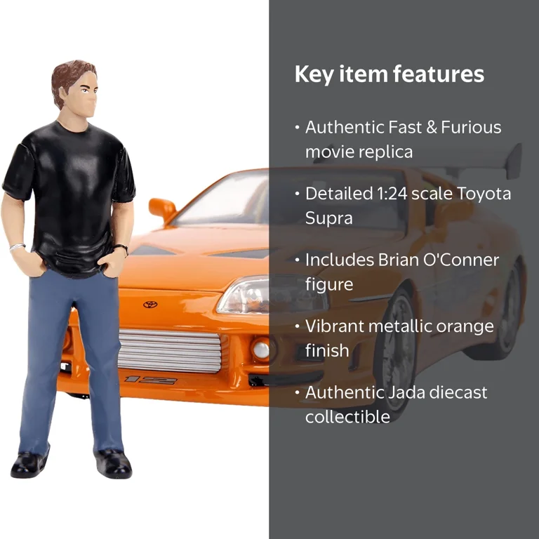 Jada Fast & Furious 1:24 Diecast Car - Orange Toyota Supra w/Brian