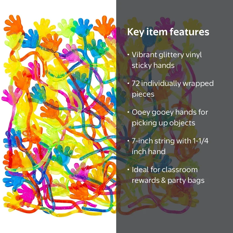 Glittery Vinyl Sticky Hands Kids Toy Strings, Novelty Multipack