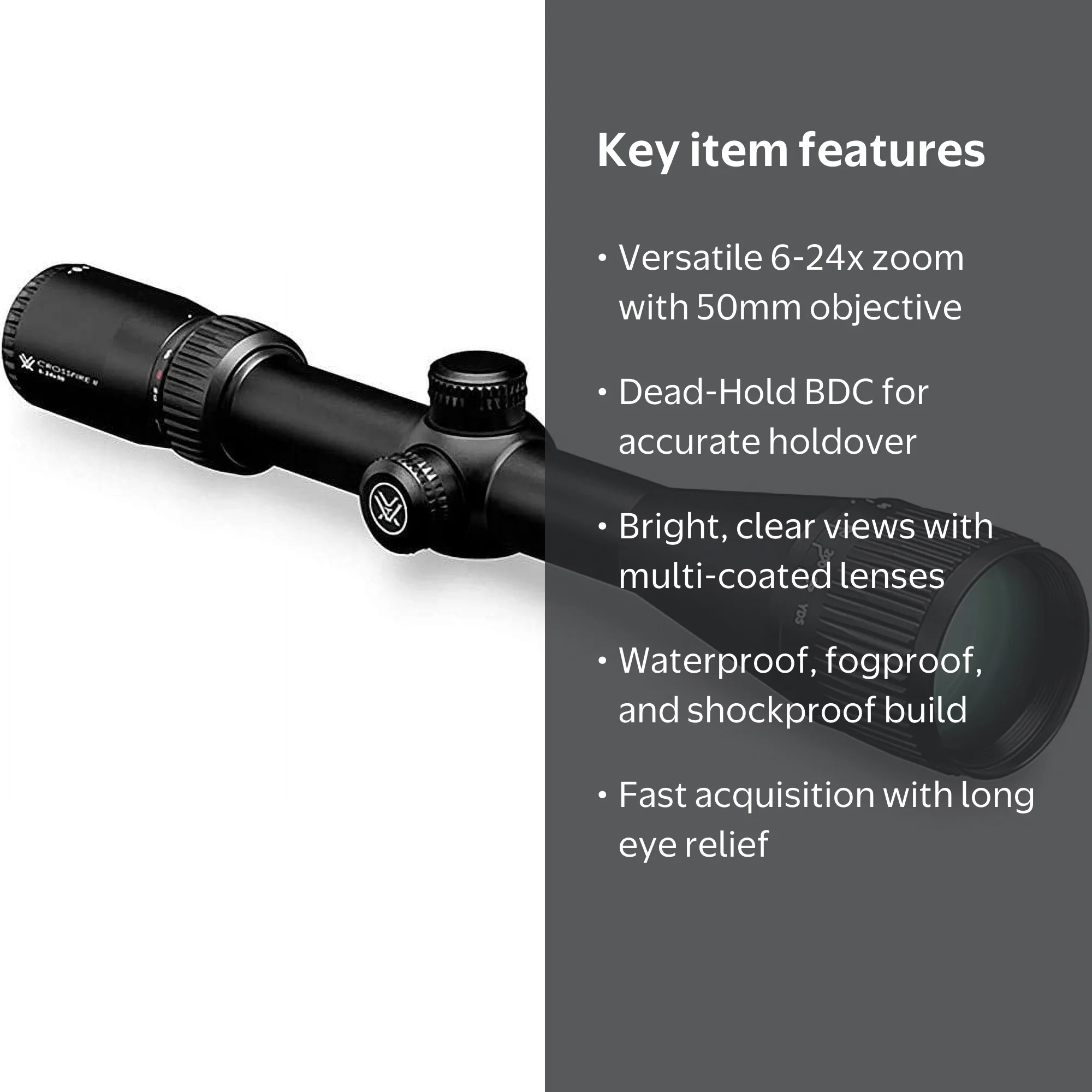 Vortex Crossfire II Rifle Scope 6-24x50, Dead-Hold BDC Reticle, AO