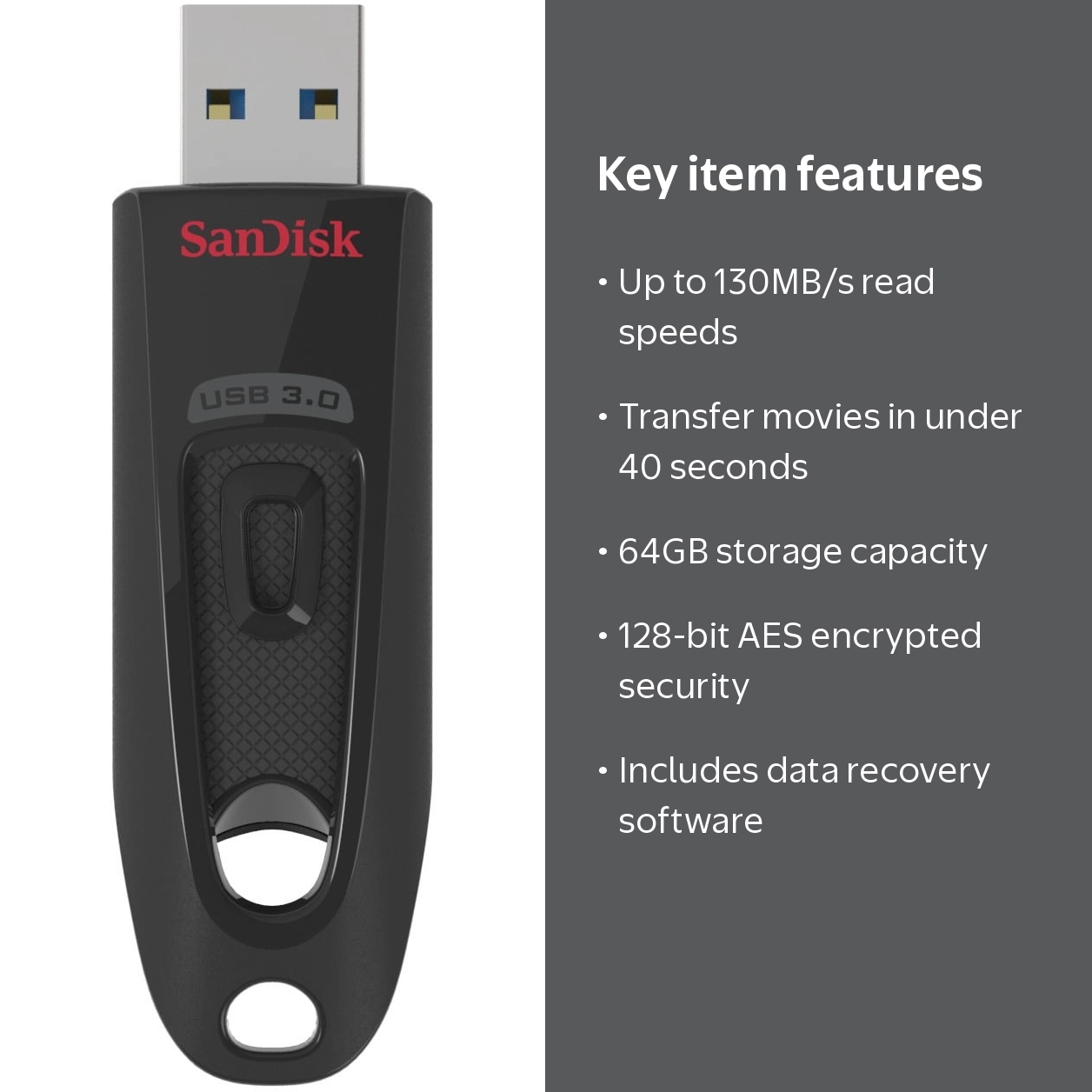SanDisk 64GB Ultra USB 3.0 Flash Drive - High-Speed Thumb Memory