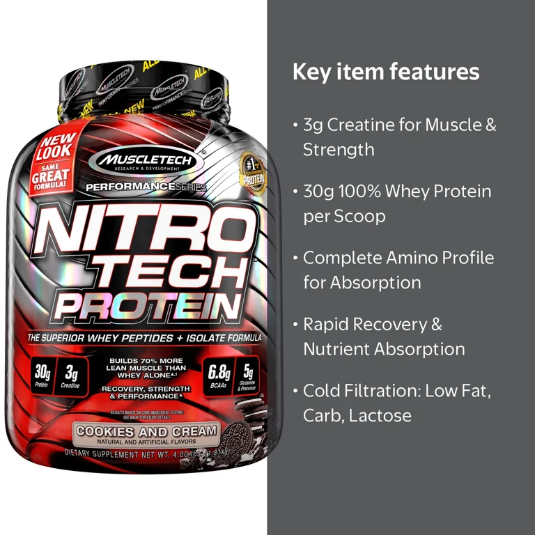 does muscletech nitro tech power protein powder have l-carnitine NitroTech Plus Muscle Builder, 100% Whey Protein with Whey Isolate, Cookies & Cream, 40 Servings (4lbs) researchers monitored two groups Glutathione IV vs Injection Quantità:50 mg characteristic:Non-GMO Verified Product