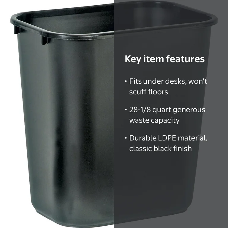 Rubbermaid FG295600BLA Waste Basket, 28 qt Capacity, 15 in H