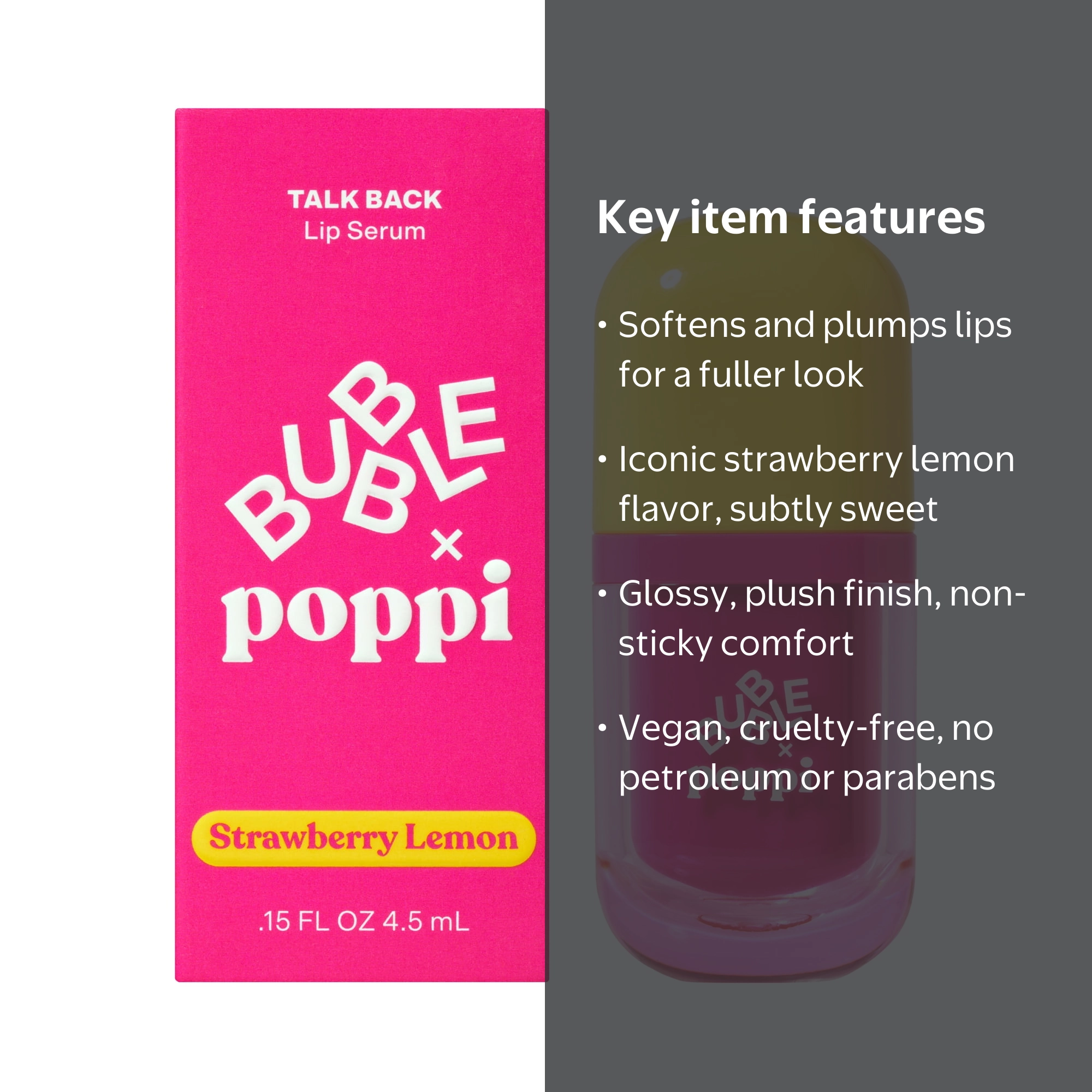 BUBBLE x poppi Talk Back Strawberry Lemon Lip Serum, 4.5ML