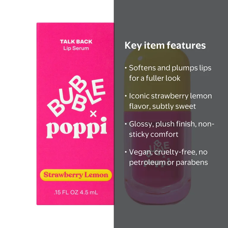 BUBBLE x poppi Talk Back Strawberry Lemon Lip Serum, 4.5ML