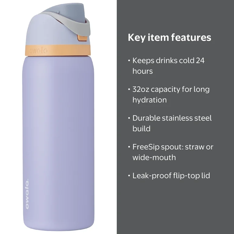 Owala FreeSip Stainless Steel Water Bottle, 32oz, Cloud 9 Light