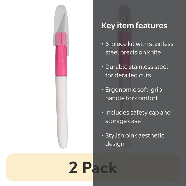 2 pack) Hello Hobby Soft Grip Craft Knife, 6 Pieces, Pink