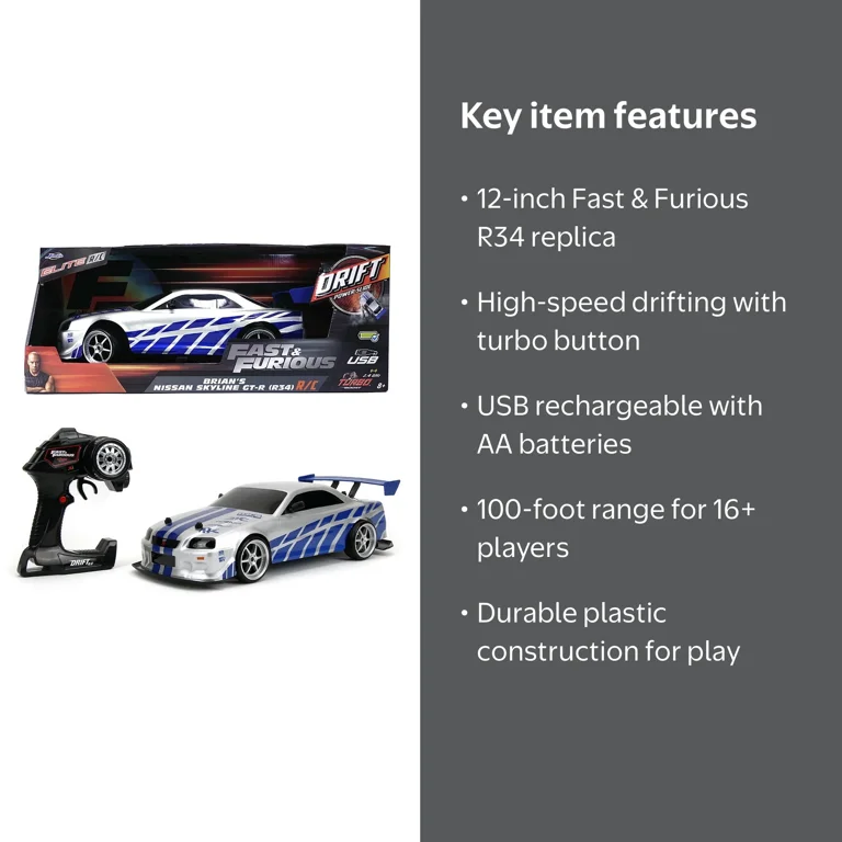Fast & Furious 1:10 Nissan Skyline GT-R R34 Drift RC Radio Control