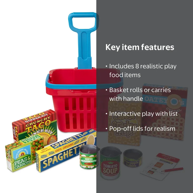Melissa & Doug Fill and Roll Grocery Basket Play Set, 11-Piece