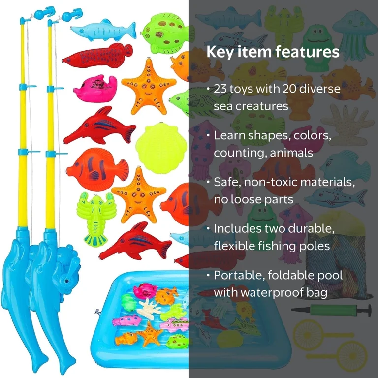 Toy Life Kids Fishing Game with Toy Fishing Pole, Fishing Toy for Toddlers,Toddler Fishing Game, Pool Fishing Game, Water Toys for Kids,Outdoor