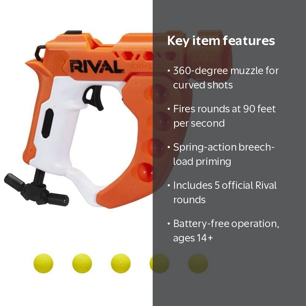 Nerf Rival Curve Shot Flex XXI-100, Rotating Muzzle, Fires 90 FPS