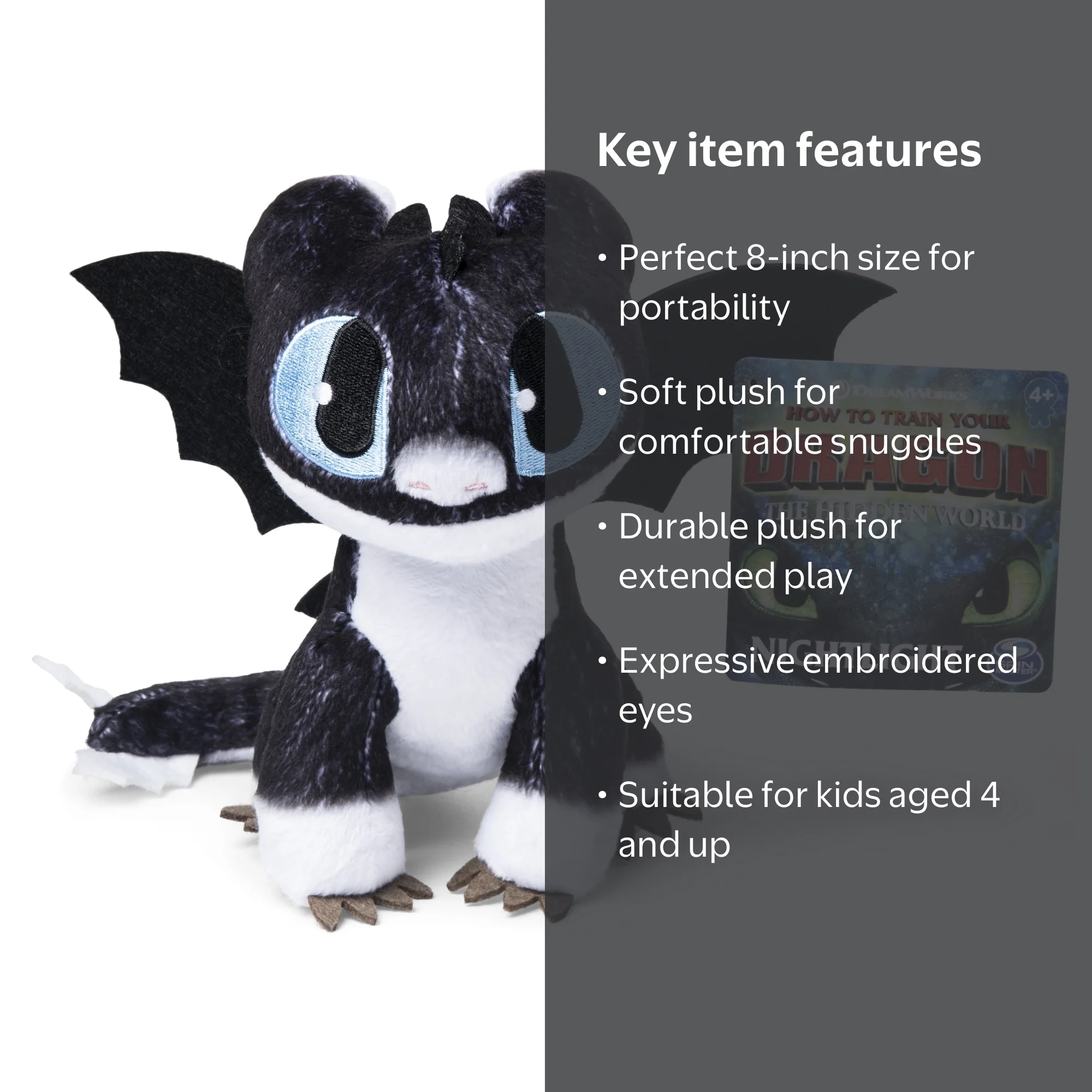 DreamWorks Dragons, Nightlight 8-inch Premium Plush Dragon, for