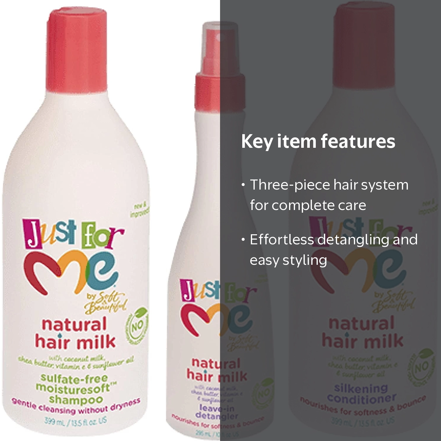 Set Of 3 JUST FOR ME - Hair Milk Shampoo 13.5OZ, Conditioner 13.5