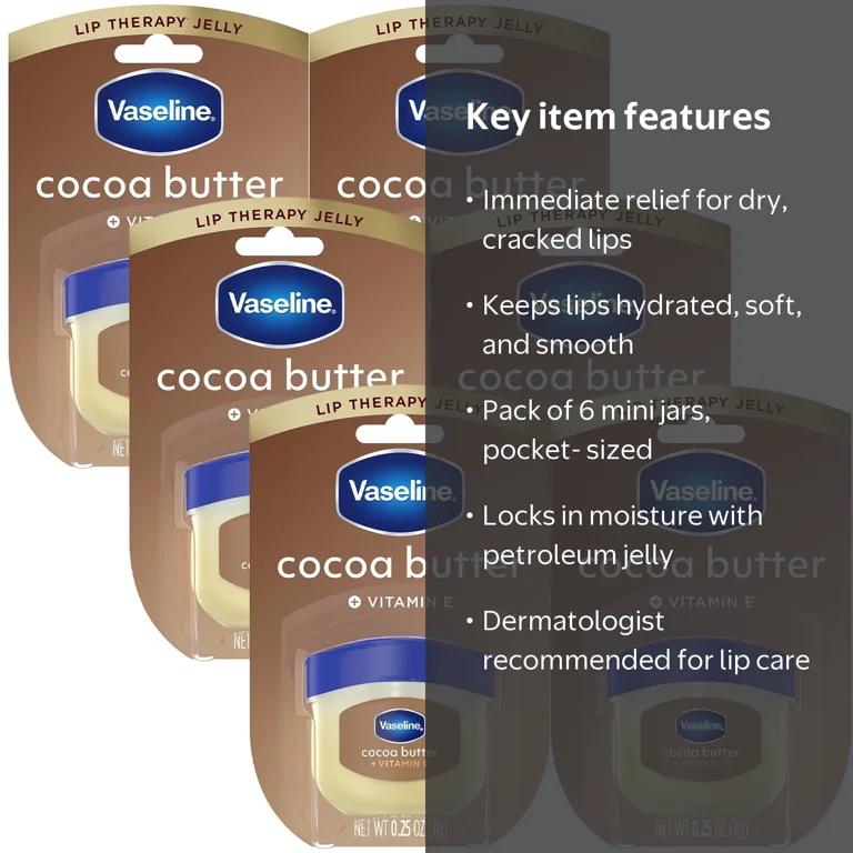 Vaseline Lip Therapy Cocoa Butter Mini Advanced Moisturizer, Relieves Dull And Dry Skin, White Petrolatum, Soft & Smoo
