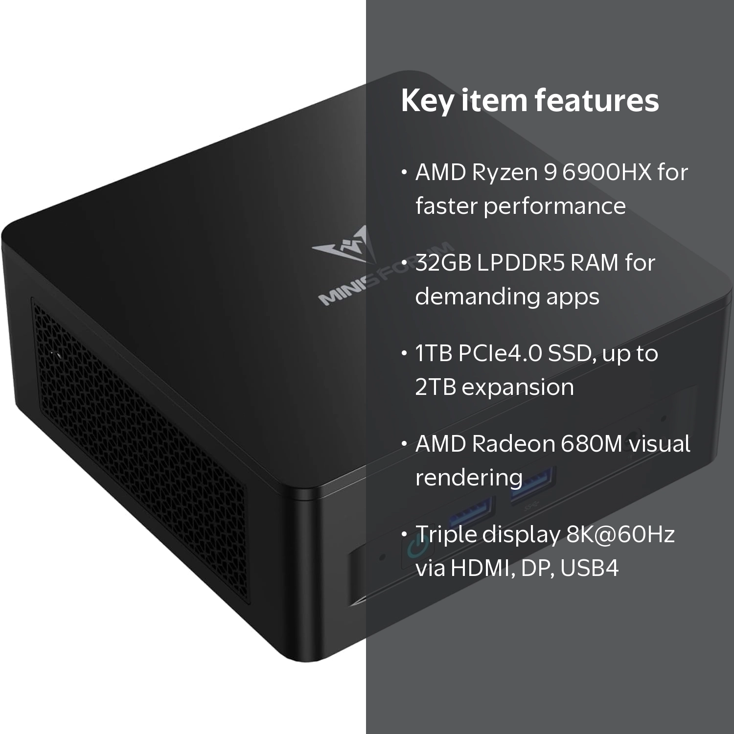 MINISFORUM, Mini PC, UM690L, AMD Ryzen 9 6900HX, 32GB RAM
