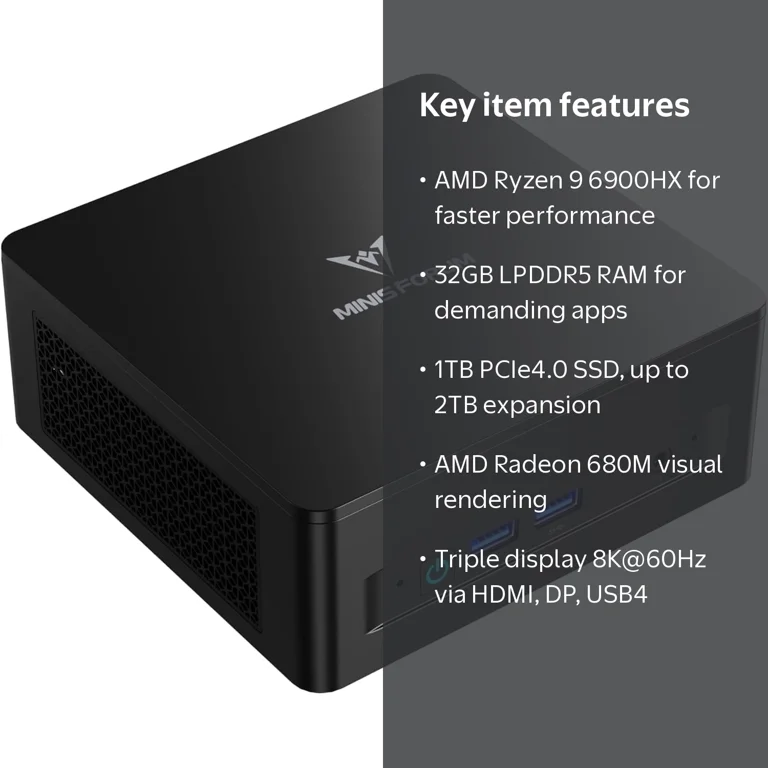 MINISFORUM, Mini PC, UM690L, AMD Ryzen 9 6900HX, 32GB RAM