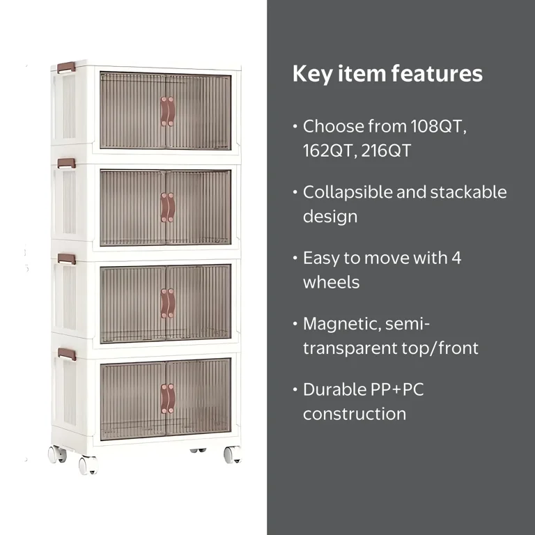 ONAIL 216QT Stackable Storage Bins with Lid Doors Wheels PP+PC