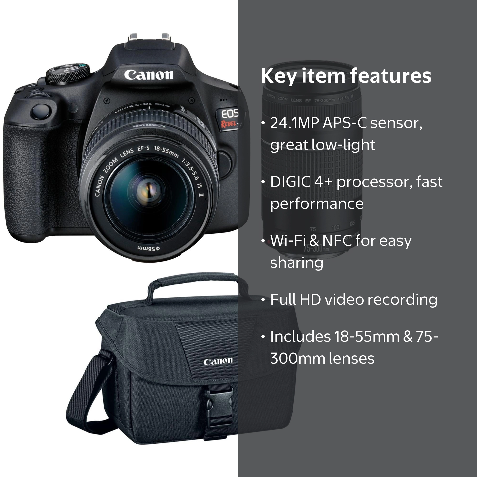 Canon EOS Rebel T7 DSLR Camera Bundle with 18-55mm and 75-300mm