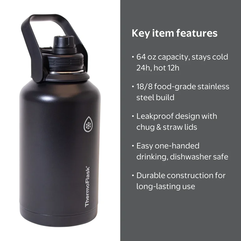 ThermoFlask 64 oz Double-Wall Insulated Stainless Steel Water