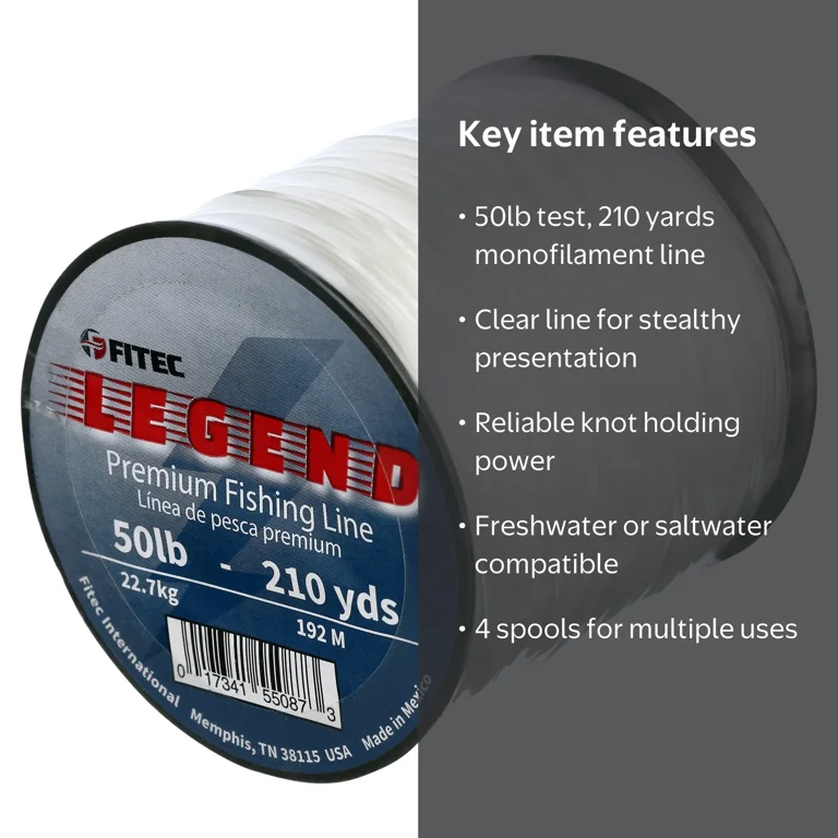 50 lbs mono fishing line Ande Monster Lines, 1 lb/ lb, Blue : Monofilament Fishing : Sports & Outdoors This clear Ande Monofilament Line (Clear, 50