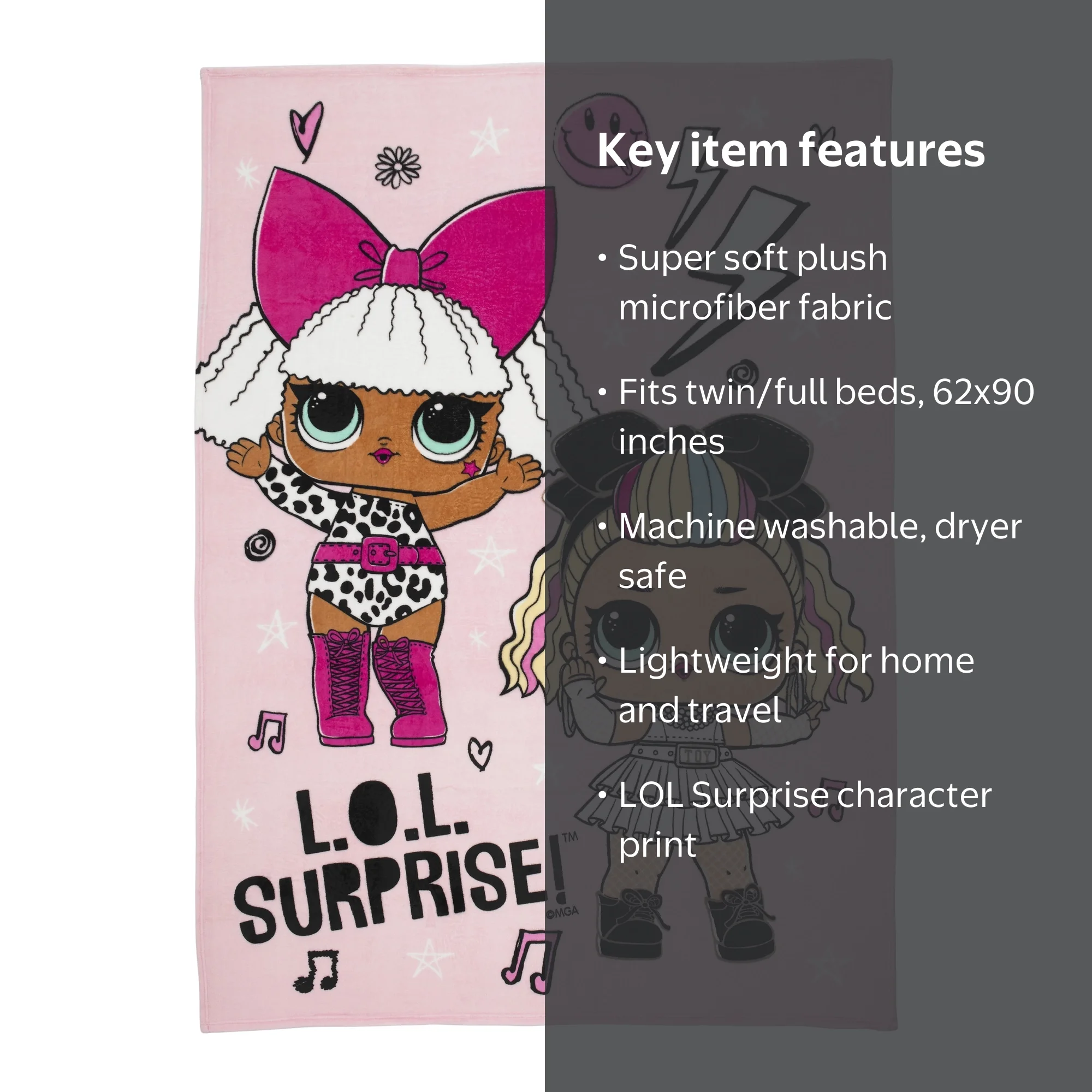 L.O.L. Surprise! Kids Plush Blanket - 62 x 90 Twin/Full Size