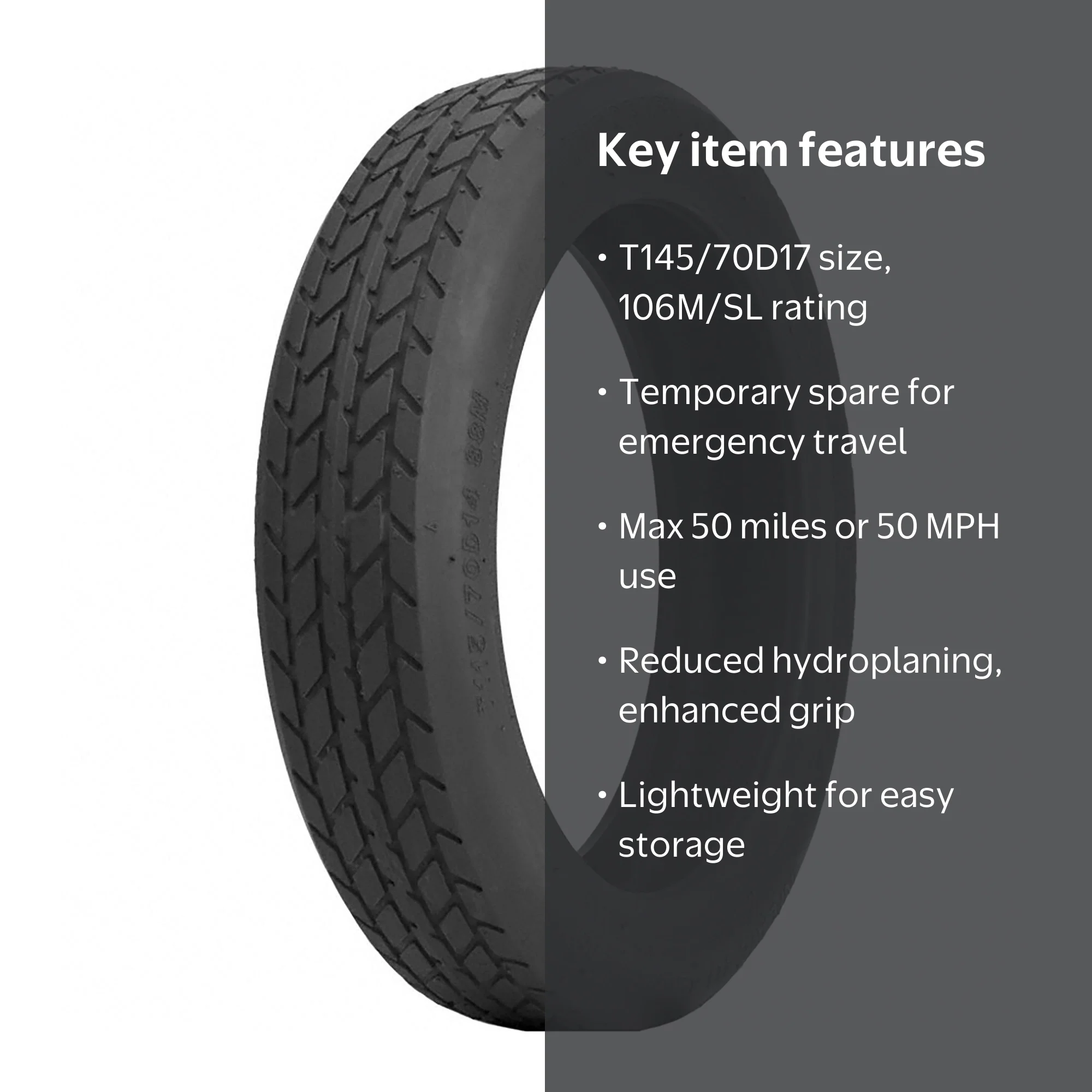 Yokohama Y870 T145/70D17 106M Temp Spare Tire, Temporary Use