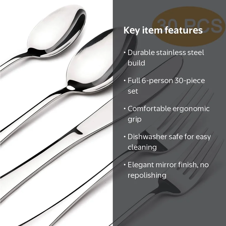 GPED Silverware Sets, 30 Pieces Stainless Steel Flatware Set, Utensils Set Service for 6, Tableware Cutlery Set for Home and Restaurant, Knives Forks