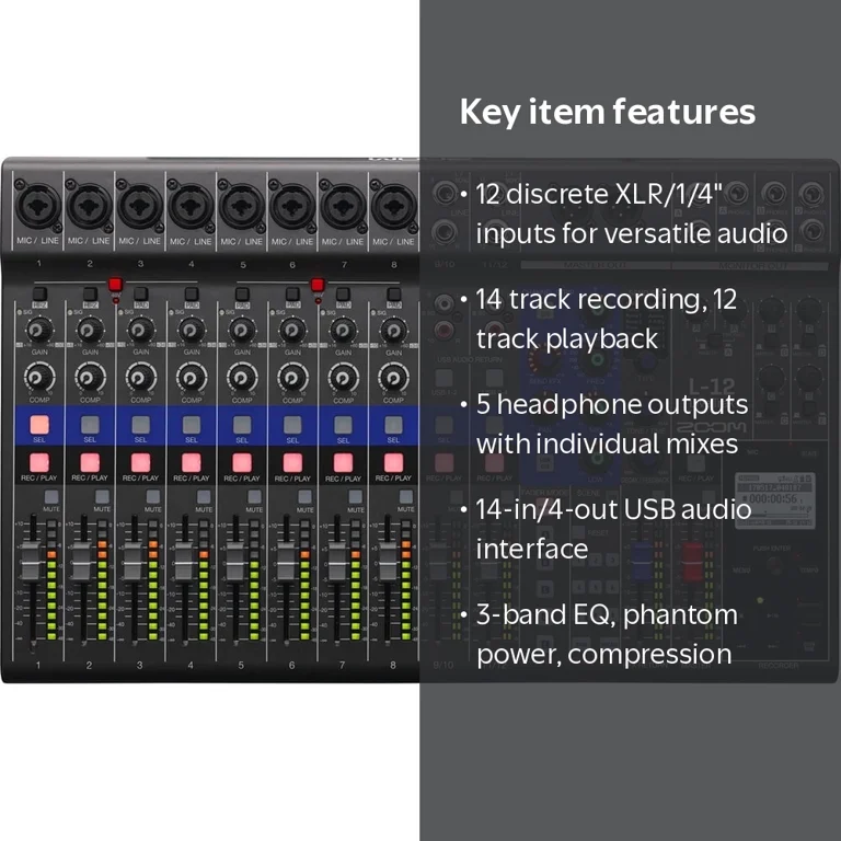 Zoom L12 LiveTrak Professional Soundboard Audio Interface, 12