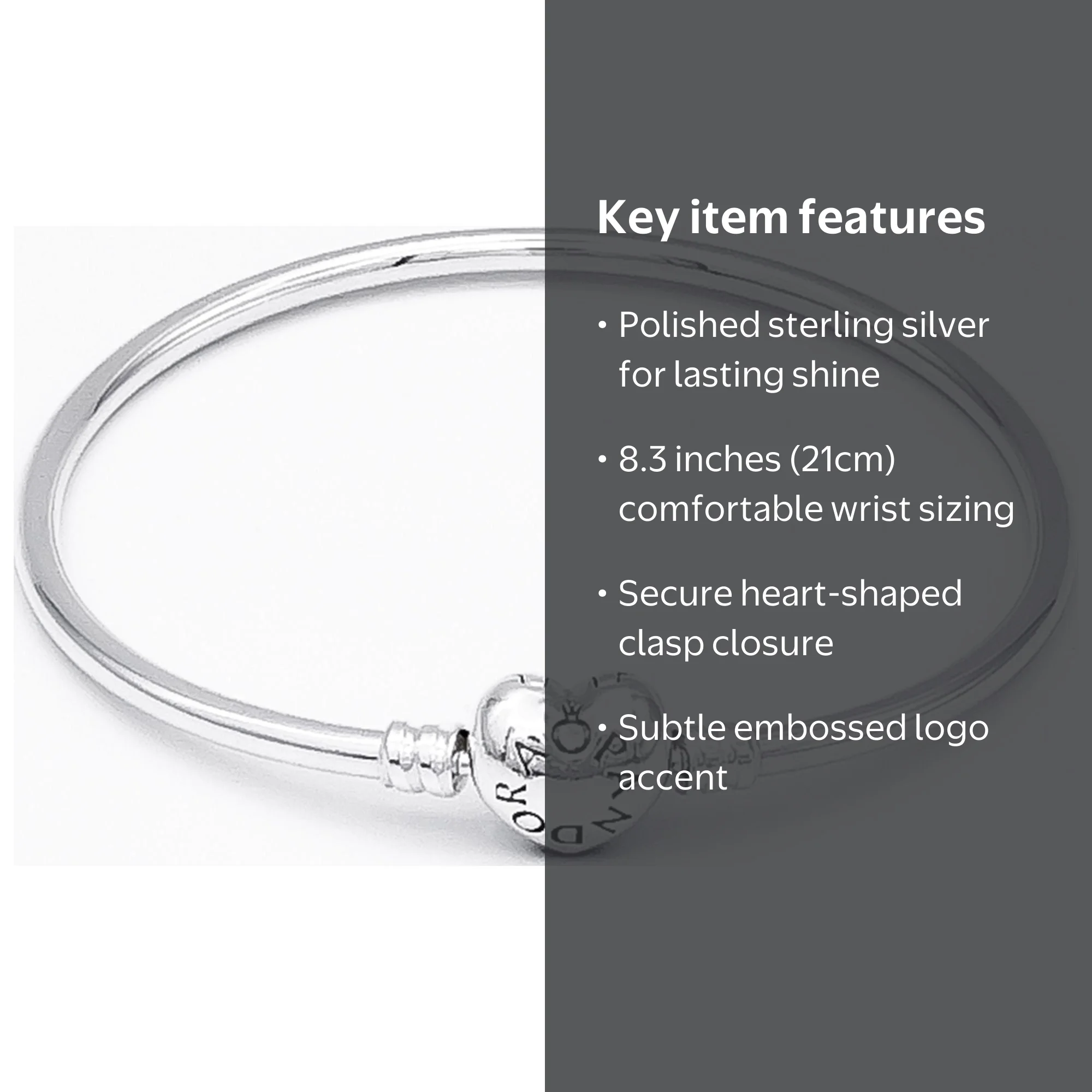 Pandora Moments Sterling Silver Bangle with Heart Clasp - Walmart.com