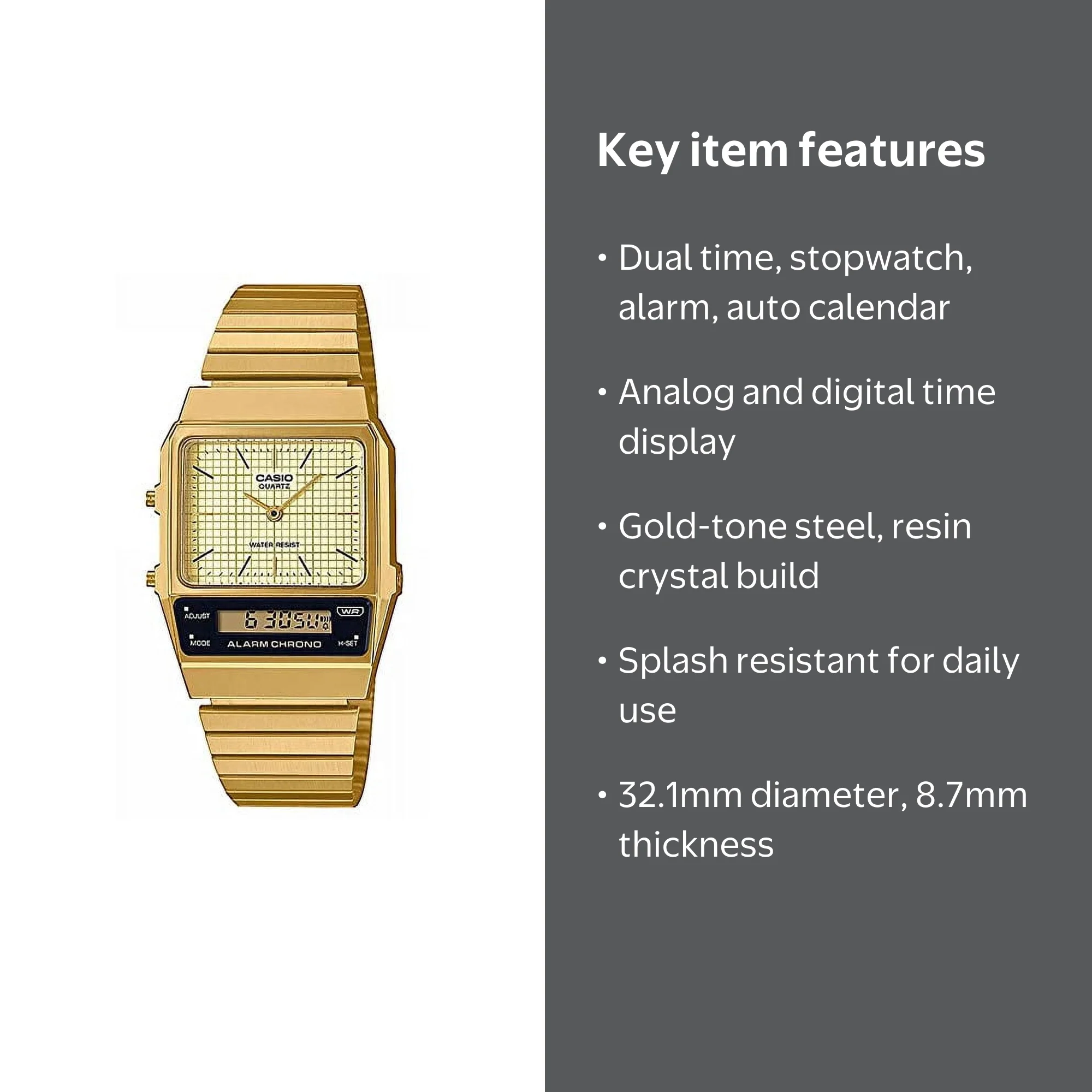 Casio Analog Digital Quartz Watch, Gold Ion Plated Stainless Steel