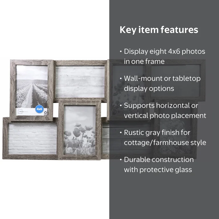 Mainstays Rustic Gray 8-Opening 4x6 Linear Collage Photo Frame