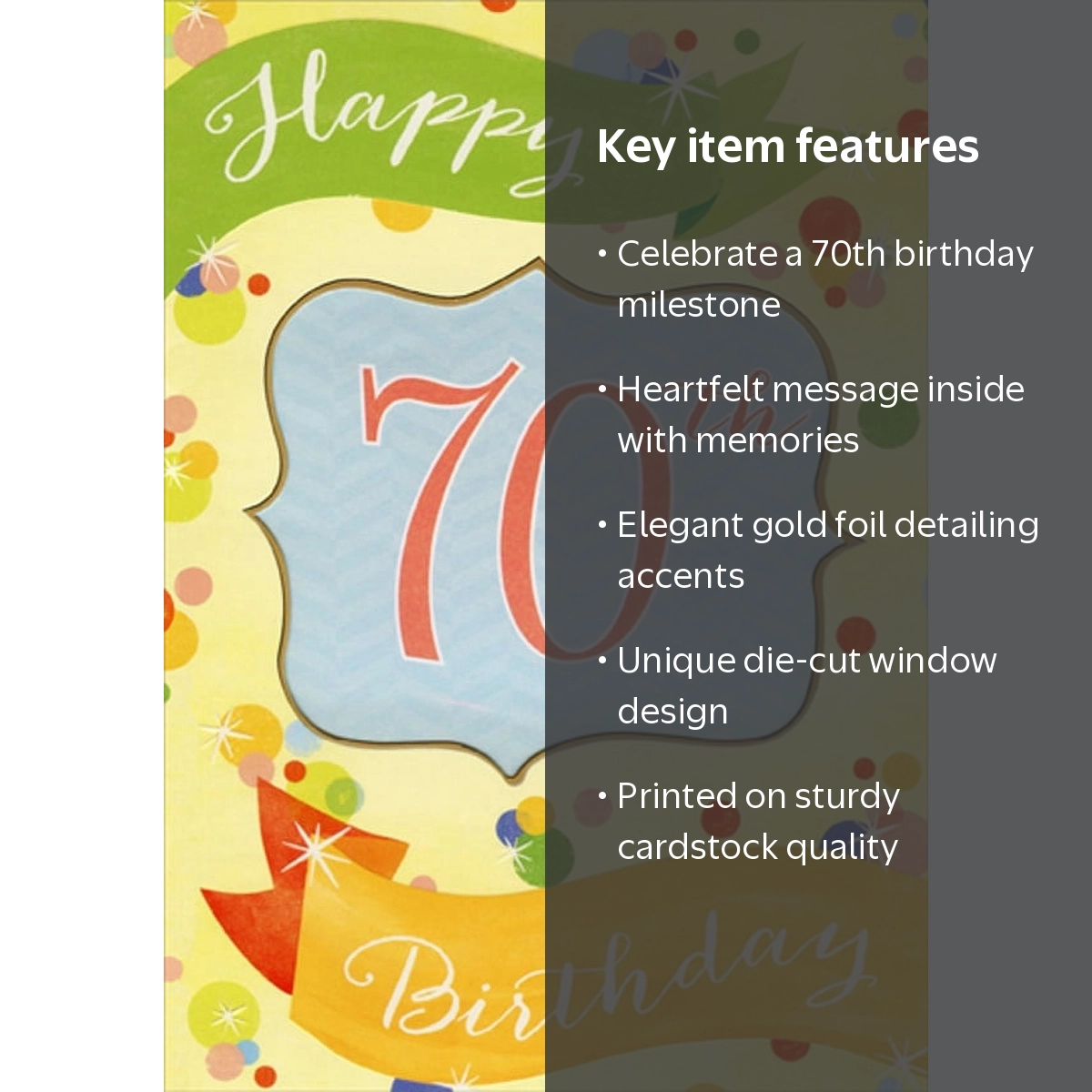 Designer Greetings 70th Inside Die Cut Window on Light Yellow