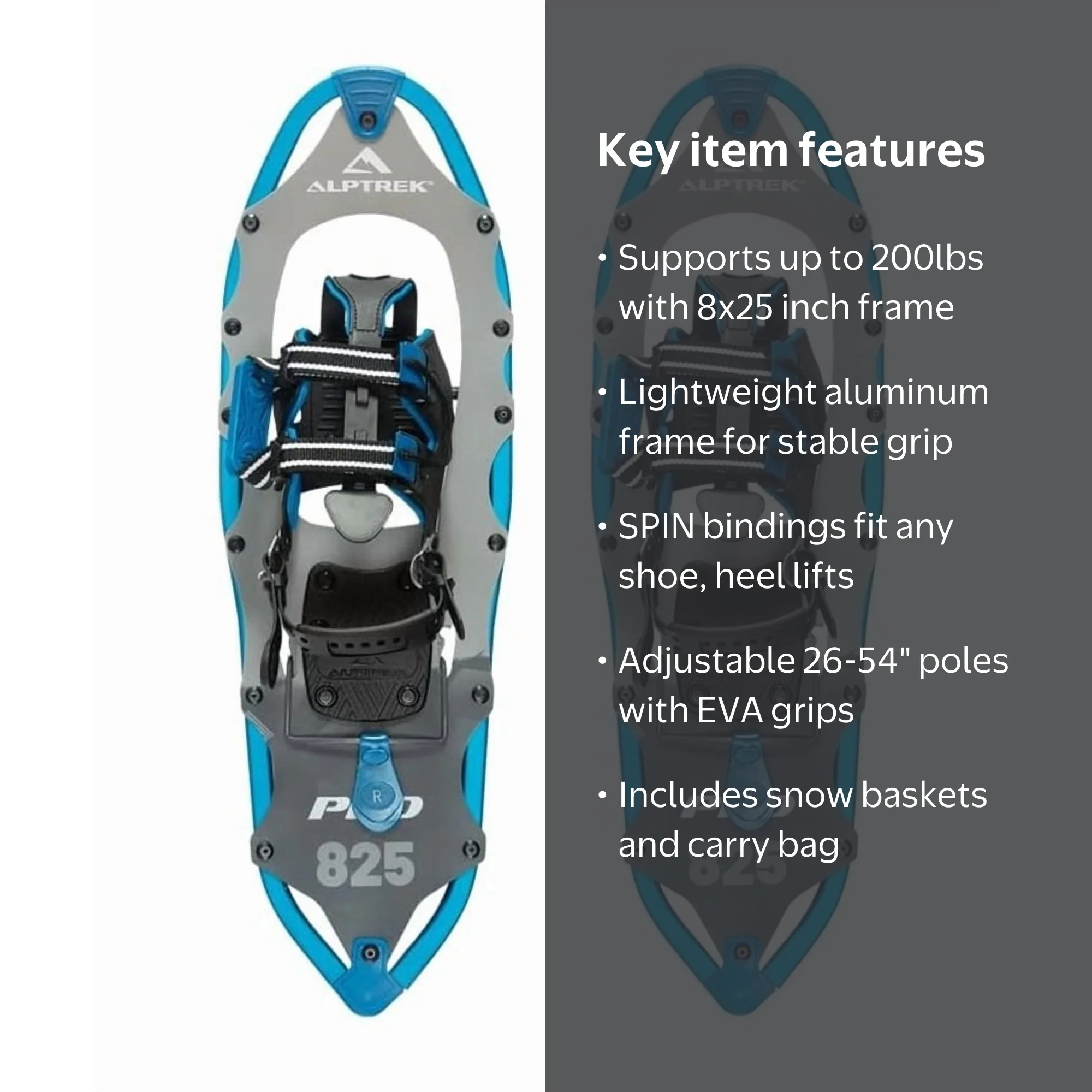 ALPTREK Pro SPIN Snowshoe Kit with Sawtooth Grips, Poles, and Case