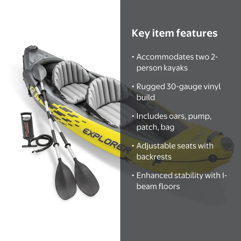Intex, Inflatable Kayak, 2-Person, Yellow with Oars and Pump