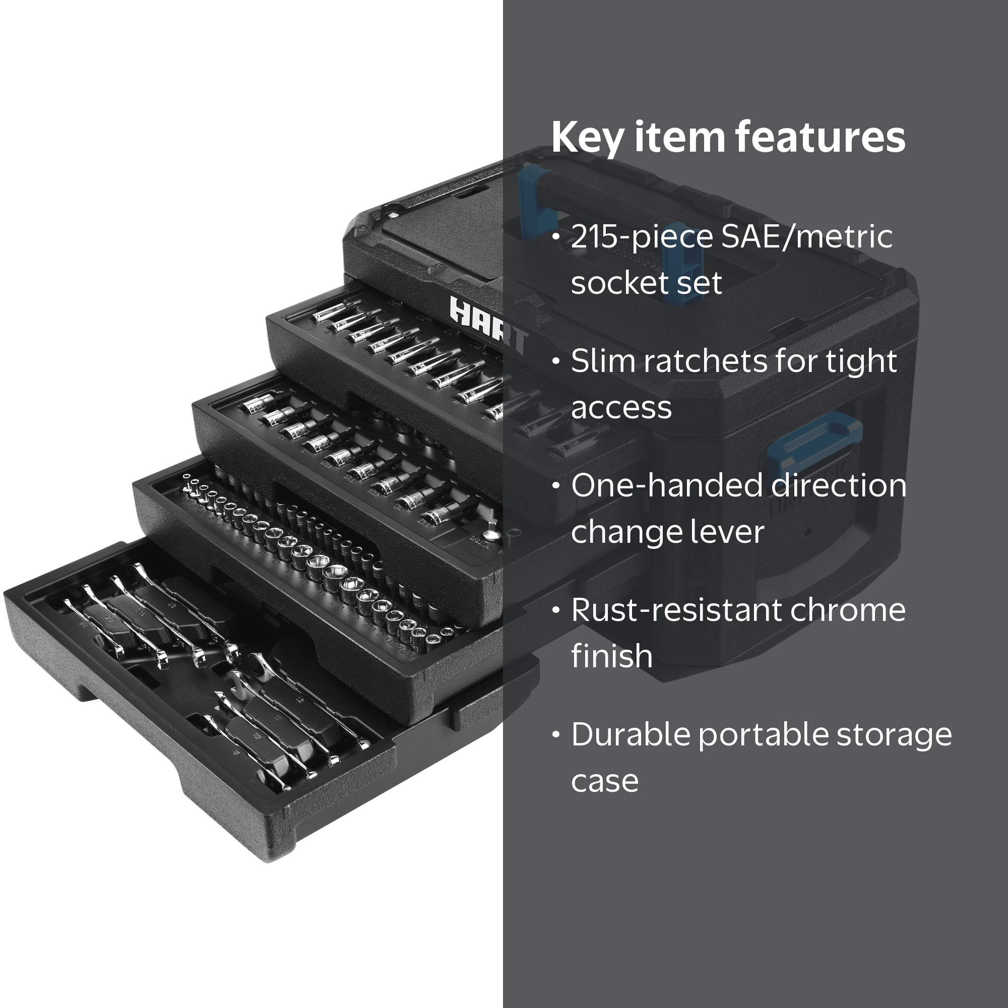 HART 215-Piece Mechanics Tool Set, Multiple Drive, Chrome Finish