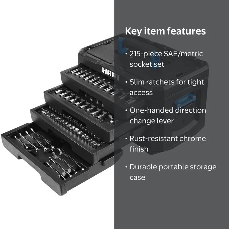 HART 215-Piece Mechanics Tool Set, Multiple Drive, Chrome Finish