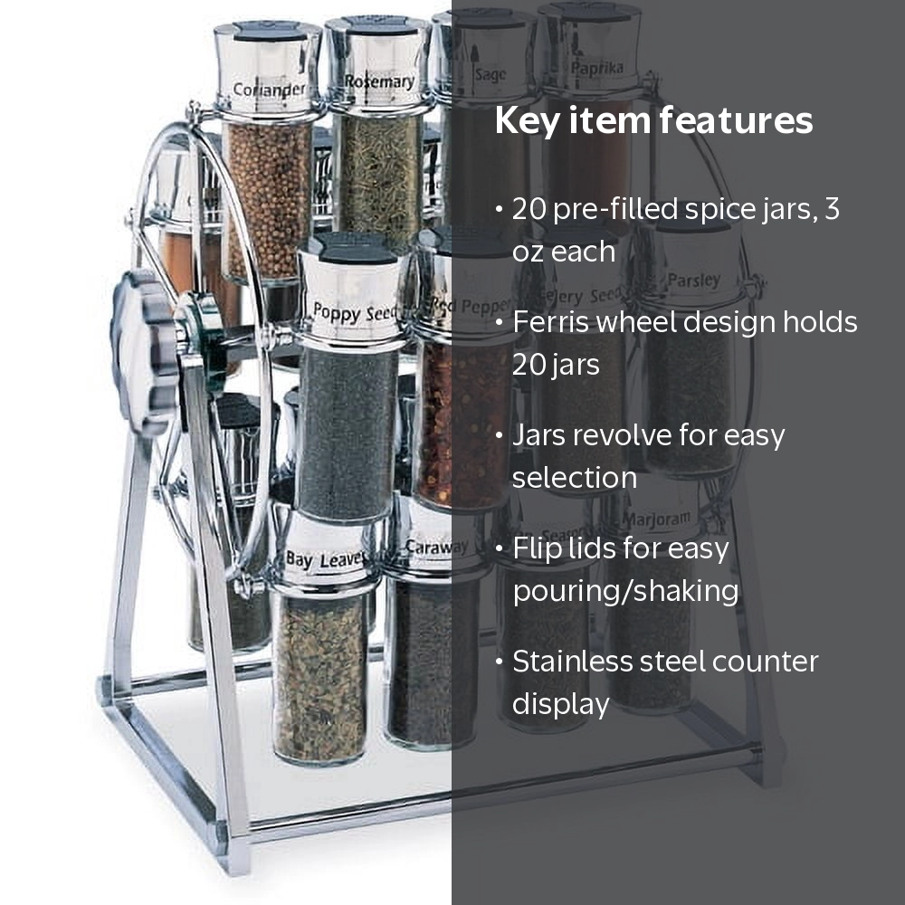 Olde Thompson 25-645C 20-Jar Ferris Wheel Spice Rack, Stainless