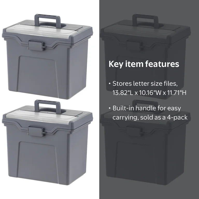 IRIS, Portable Plastic File Box with Organizer Lid, Letter Size
