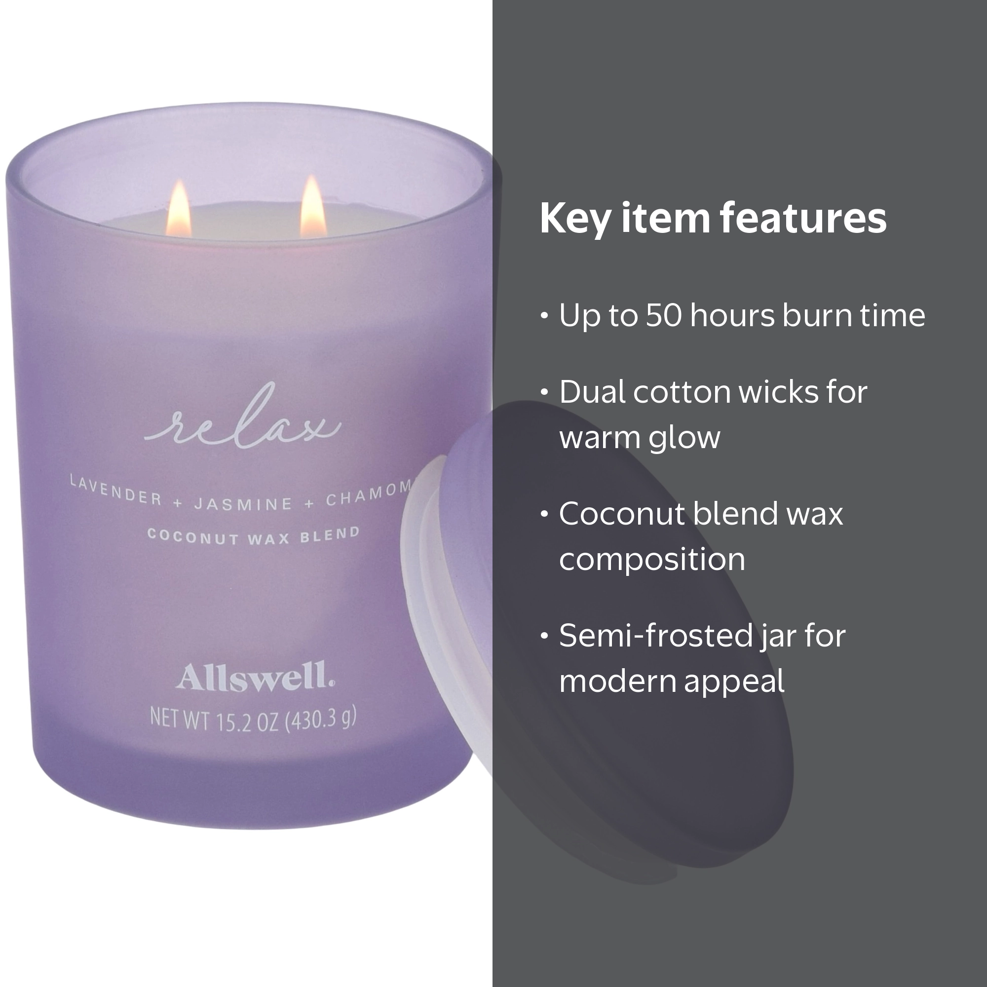ハワイコア　シェル　ルームライト Allswell Relax Scented 15.2oz Lavender Jasmine Chamomile Candle