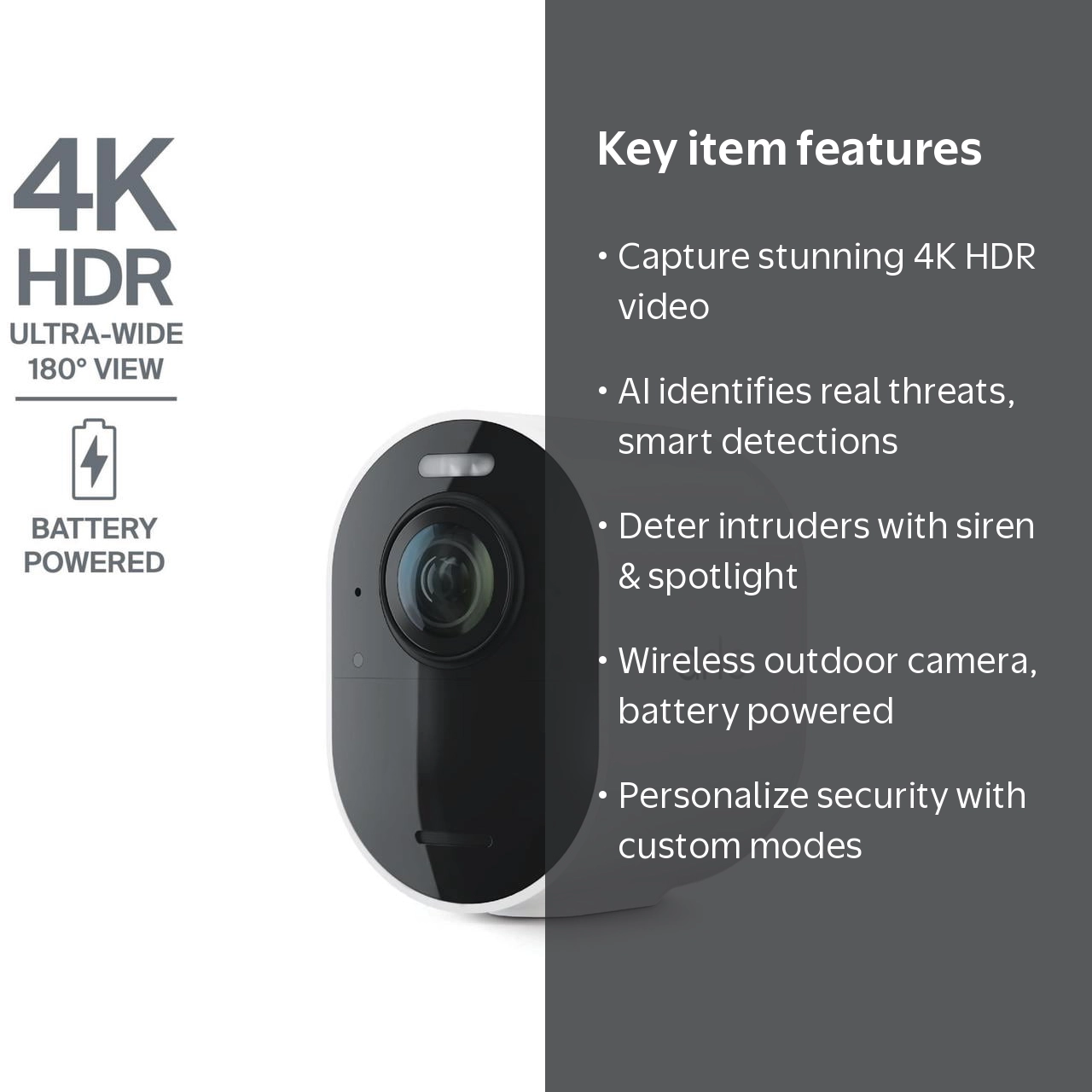 Arlo Ultra 4K HDR Add-On Security Camera, 3rd Gen, White, 1-Cam
