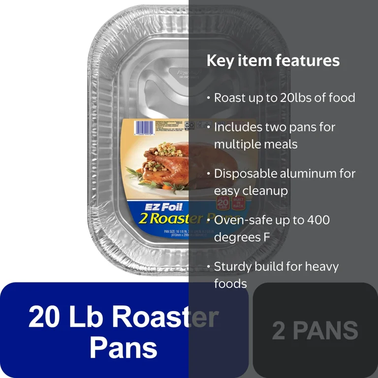 EZ Foil Heavy Duty Aluminum Roaster Pans 16x12x3.25 inches, Up to