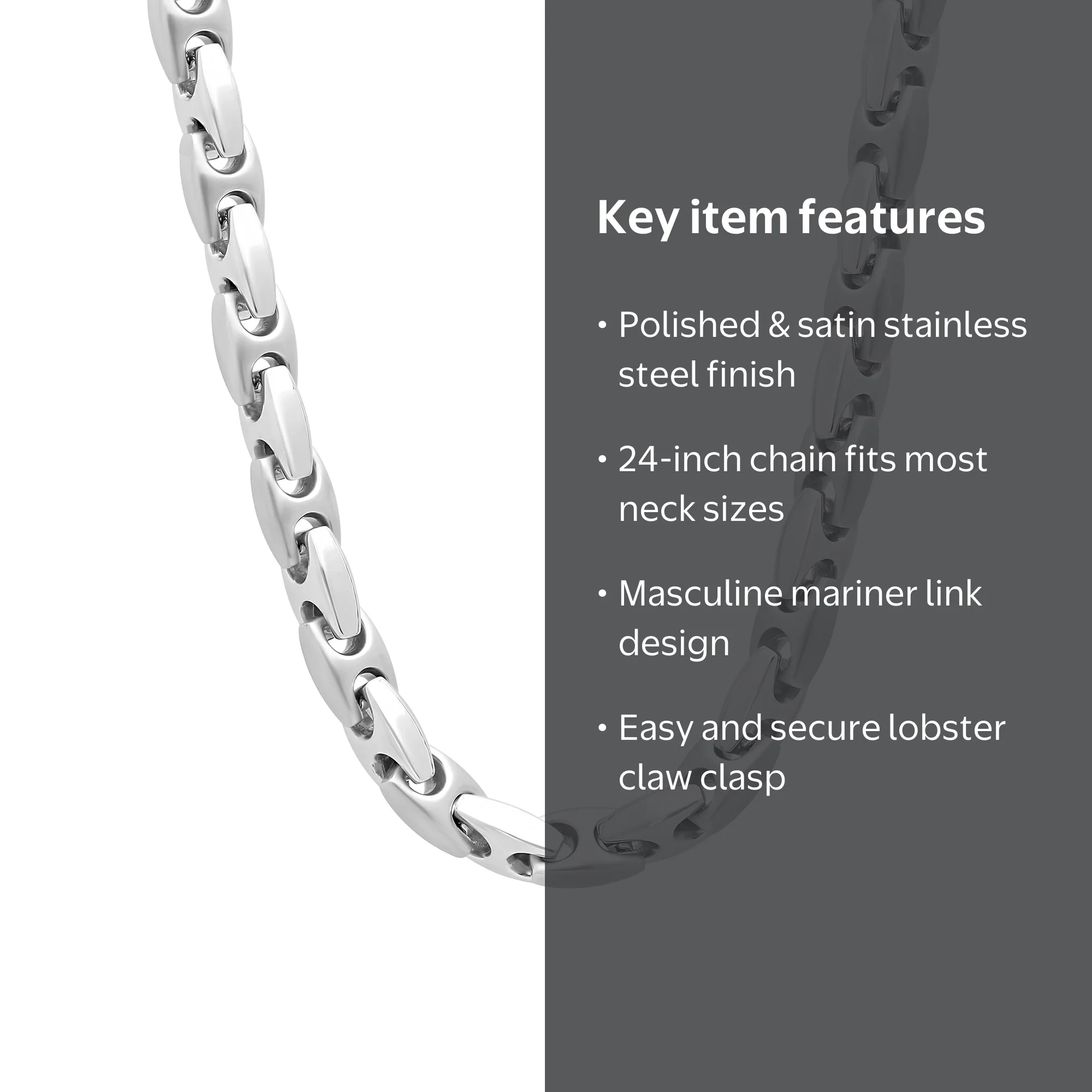 Brilliance Fine Jewelry Stainless Steel Mariner Link Chain, 24
