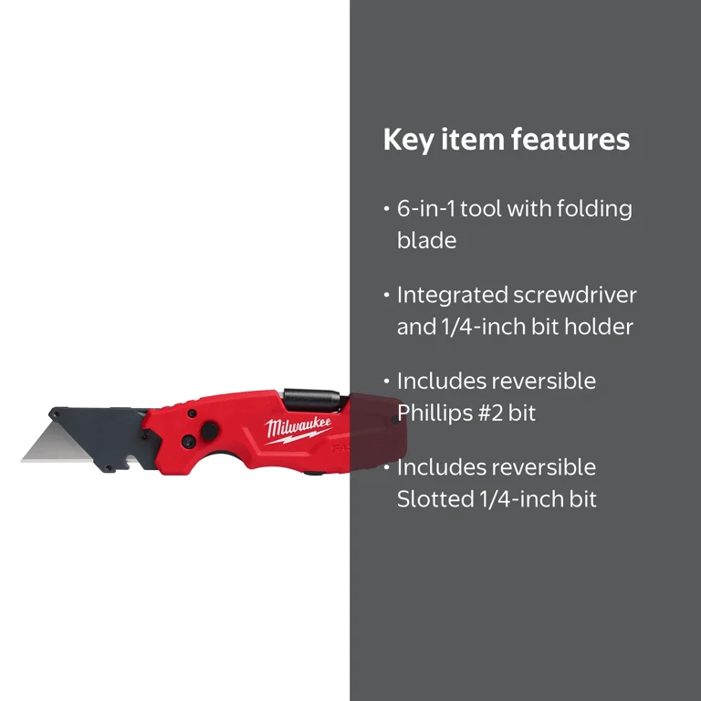Milwaukee, Utility Knife, FASTBACK 6IN1 Folding, Black - Walmart.com